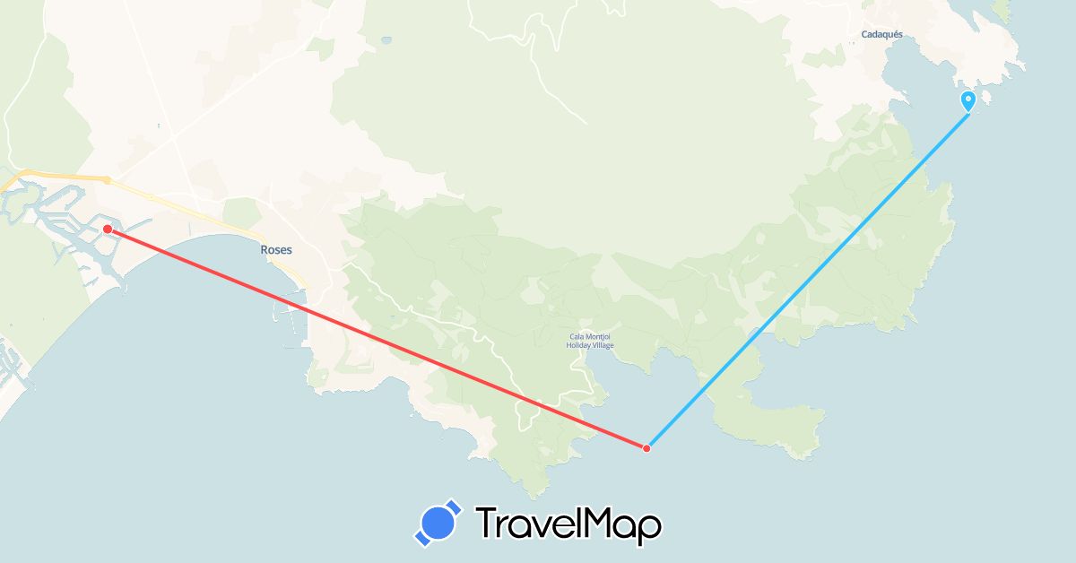 TravelMap itinerary: hiking, boat in Spain (Europe)
